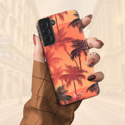 Custom Initials Tropical Blush Palm Trees Galaxy Case