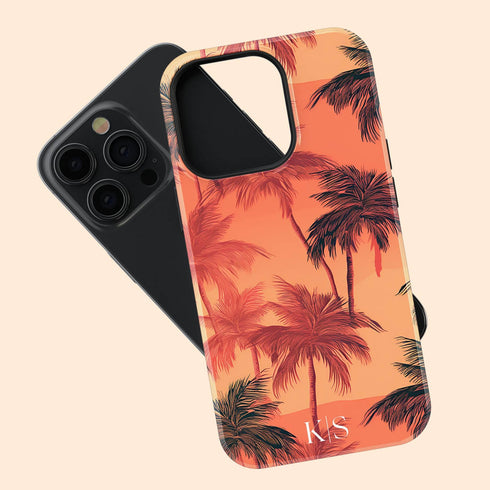 Custom Initials Tropical Blush Palm Trees iPhone Case
