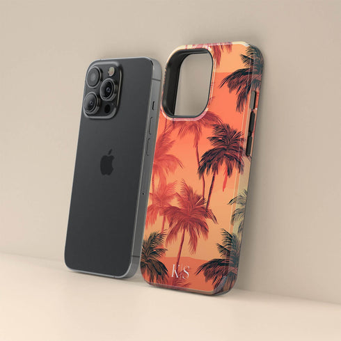 Custom Initials Tropical Blush Palm Trees iPhone Case