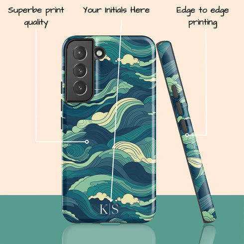 Custom Initials Tropical Turquoise Ocean Waves Galaxy Case