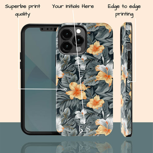 Custom Initials Tropical Hibiscus Flowers iPhone Case