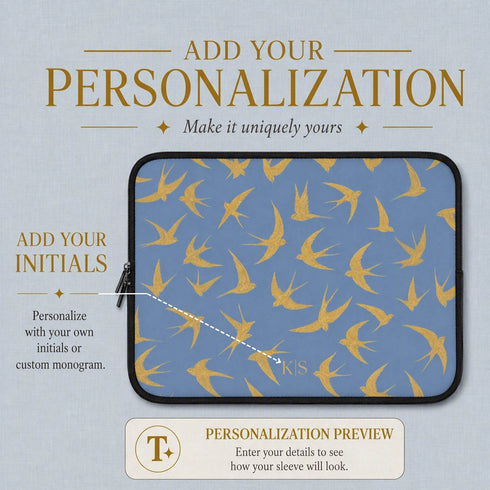 Personalized Golden Swallows Laptop Sleeve