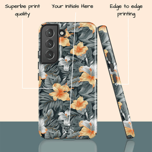 Custom Initials Tropical Hibiscus Flowers Galaxy Case