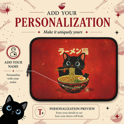 Personalized Ramen Cat Laptop Sleeve