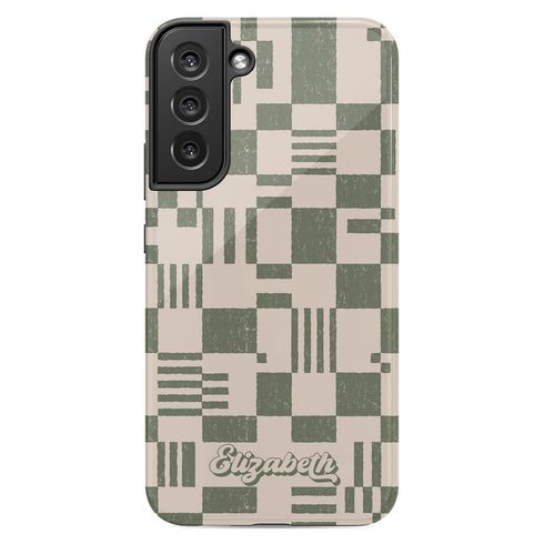 Custom Name Retro Geometric Checkerboard Galaxy Case