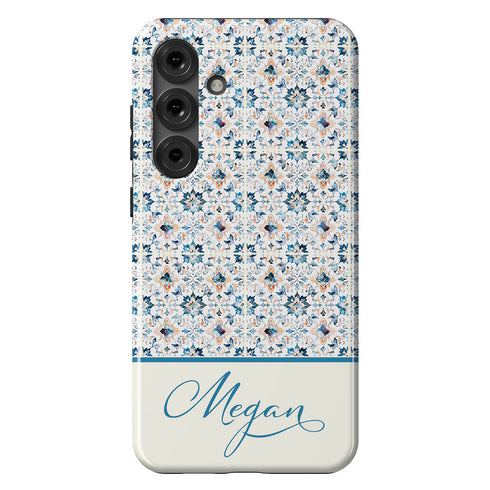 Custom Name Blue Mediterranean Tiles Galaxy Case