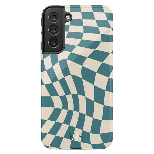 Custom Initials Wavy Groovy Checkerboard Galaxy Case
