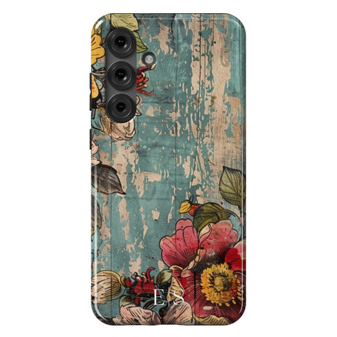 Custom Initials Boho Chic Vintage Floral Galaxy Case