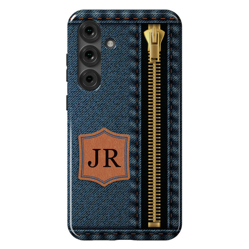 Personalized Denim Zipper Leather Patch Galaxy Case