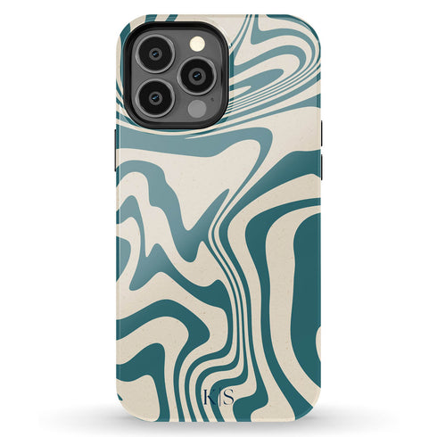 Custom Initials Swirl Wavy Marble iPhone Case