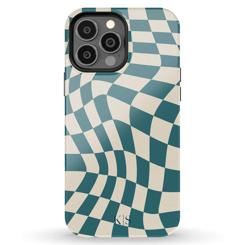 Custom Initials Wavy Groovy Checkerboard iPhone Case