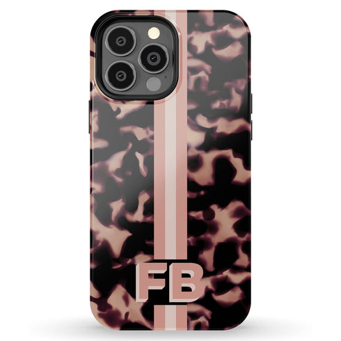 3D Striped Pattern Initials Dark Tort iPhone Case