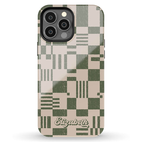 Custom Name Retro Geometric Checkerboard iPhone Case
