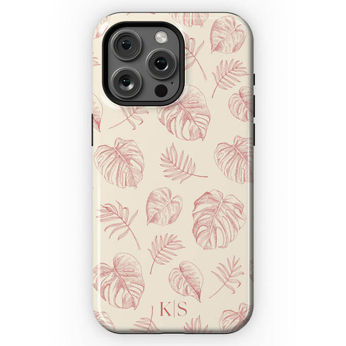 Custom Initials Tropical Monstera Leaves iPhone Case