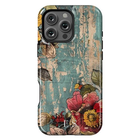 Custom Initials Boho Chic Vintage Floral iPhone Case