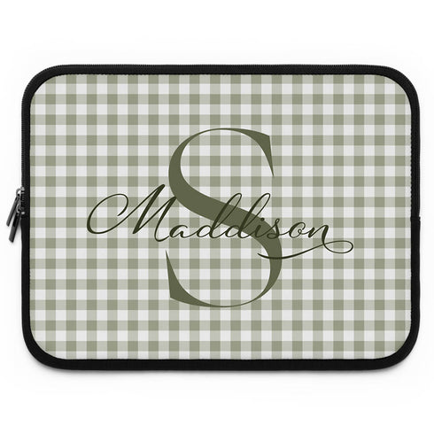 Personalized Gingham Name & Initials Laptop Sleeve