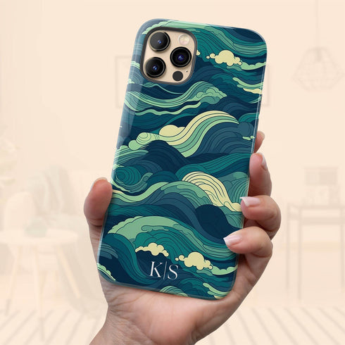 Custom Initials Tropical Turquoise Ocean Waves iPhone Case