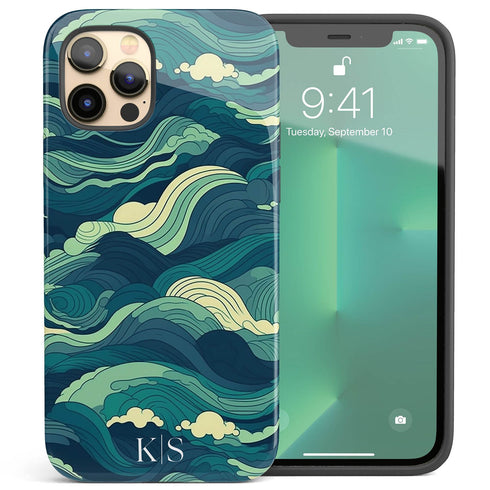 Custom Initials Tropical Turquoise Ocean Waves iPhone Case
