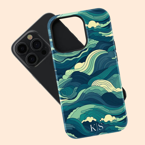 Custom Initials Tropical Turquoise Ocean Waves iPhone Case