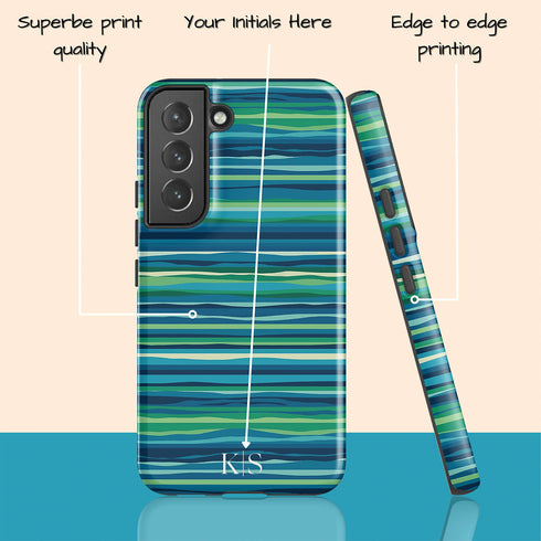Custom Initials Tropical Turquoise Stripes Galaxy Case