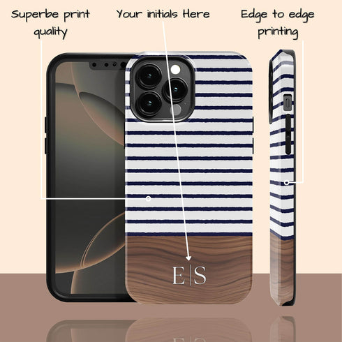 Custom Initials Rustic Wood Stripes iPhone Case