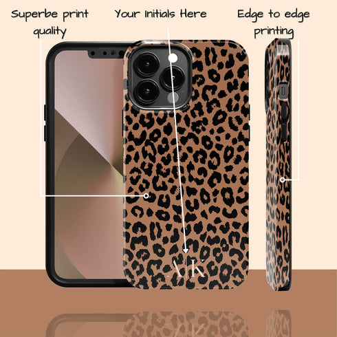 Chocolate Leopard Custom Initials iPhone Case