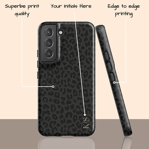 Black Leopard Custom Initials Galaxy Case - Vertical