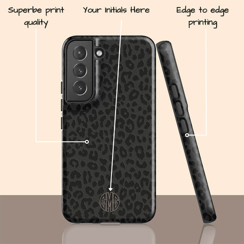 Dark Leopard Round Monogram Galaxy Case - Centered