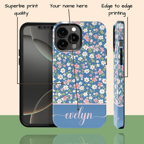 Custom Name Tiny Blue Floral iPhone Case