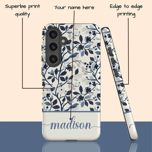 Custom Name Blue Bird & Flower Galaxy Case
