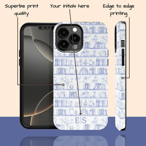 Custom Initials Toile Bookshelf Floral iPhone Case