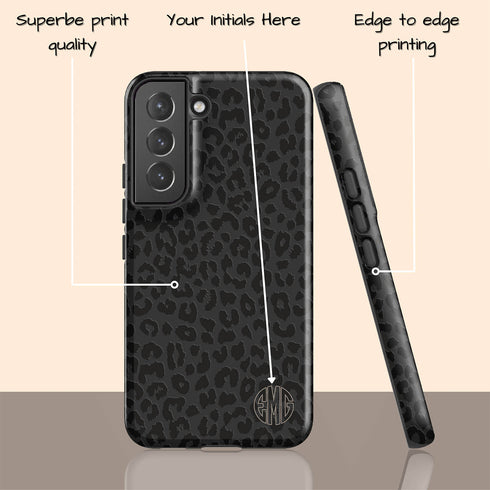 Dark Leopard Round Monogram Galaxy Case - Vertical