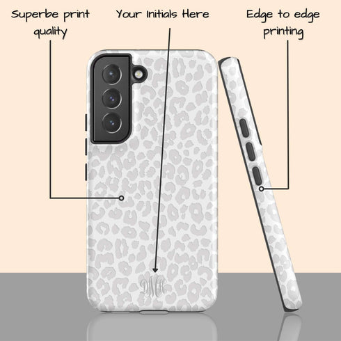 White Leopard Custom Curly Monogram Galaxy Case