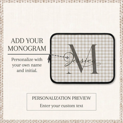 Personalized Gingham Name & Initials Laptop Sleeve