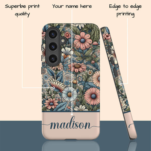 Custom Name Botanical Wildflowers Meadows Galaxy Case