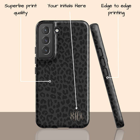 Dark Leopard Custom Curly Initials Galaxy Case - Vertical
