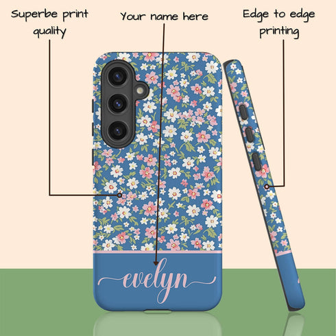 Custom Name Tiny Blue Floral Galaxy Case