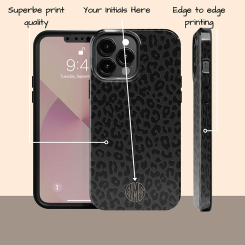 Dark Leopard Round Monogram iPhone Case - Centered