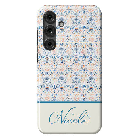 Custom Name Blue Mediterranean Tiles Galaxy Case