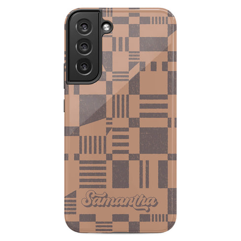Custom Name Retro Geometric Checkerboard Galaxy Case