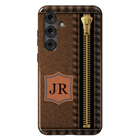 Personalized Denim Zipper Leather Patch Galaxy Case