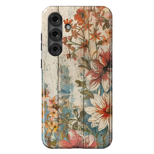 Custom Initials Boho Chic Vintage Floral Galaxy Case