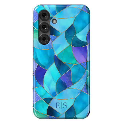 Custom Initials Blue Abstract Stained Glass Galaxy Case
