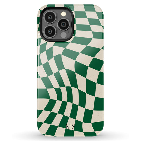 Custom Initials Wavy Groovy Checkerboard iPhone Case