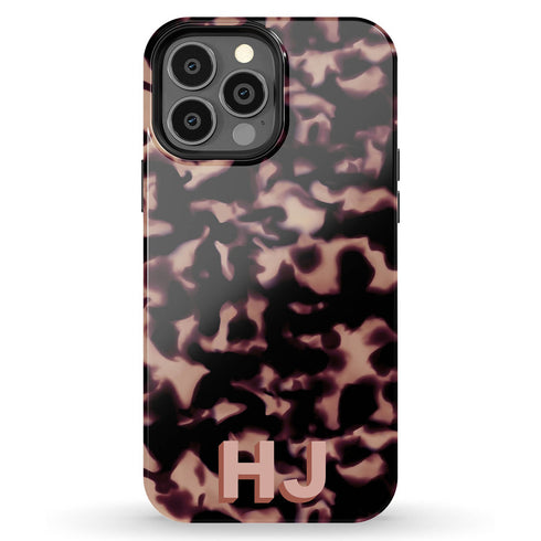 3D Custom Initials Dark Tort iPhone Case - Centered