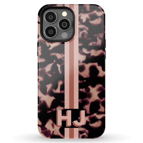 3D Striped Pattern Initials Dark Tort iPhone Case