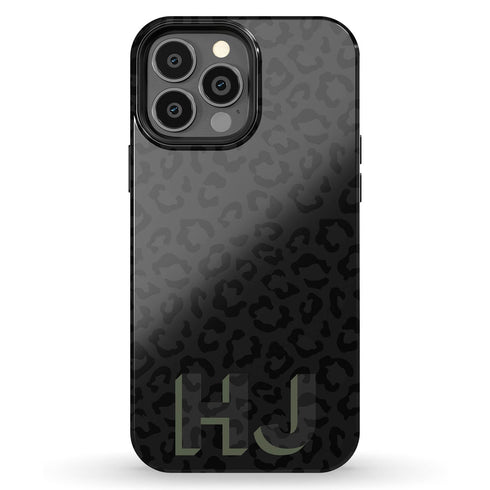 Custom 3D Initials Dark Leopard iPhone Case - Centered