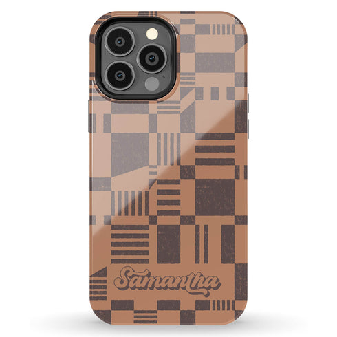 Custom Name Retro Geometric Checkerboard iPhone Case