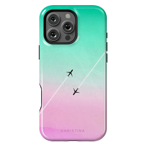 Personalized Pastel Gradient Sky Airplane iPhone Case