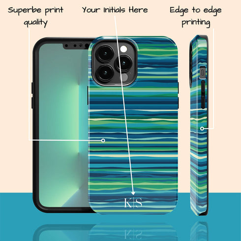 Custom Initials Tropical Turquoise Stripes iPhone Case